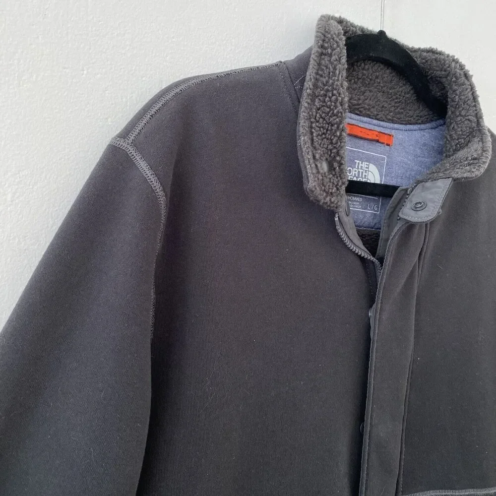 North Face Sherpa Lined Jacket Men's Large Cotton Blend Dark Gray Heavy‎ Zipper